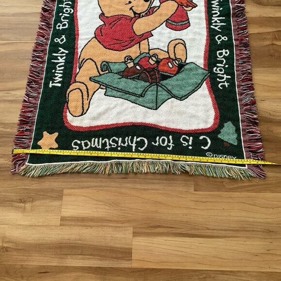 Vintage Disney Winnie Pooh Tapestry Throw Blanket C Is For Christmas 37” x 47” - Picture 10 of 14